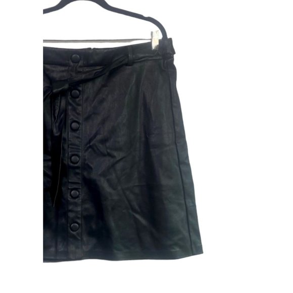 NWT Eloquii Faux Leather A Line Moto Skirt Faux Button Down Tie Belt 14 Black - Picture 6 of 12
